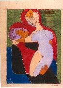 Ernst Ludwig Kirchner Lovers (The Hembusses)- colour-woodcut USA oil painting artist